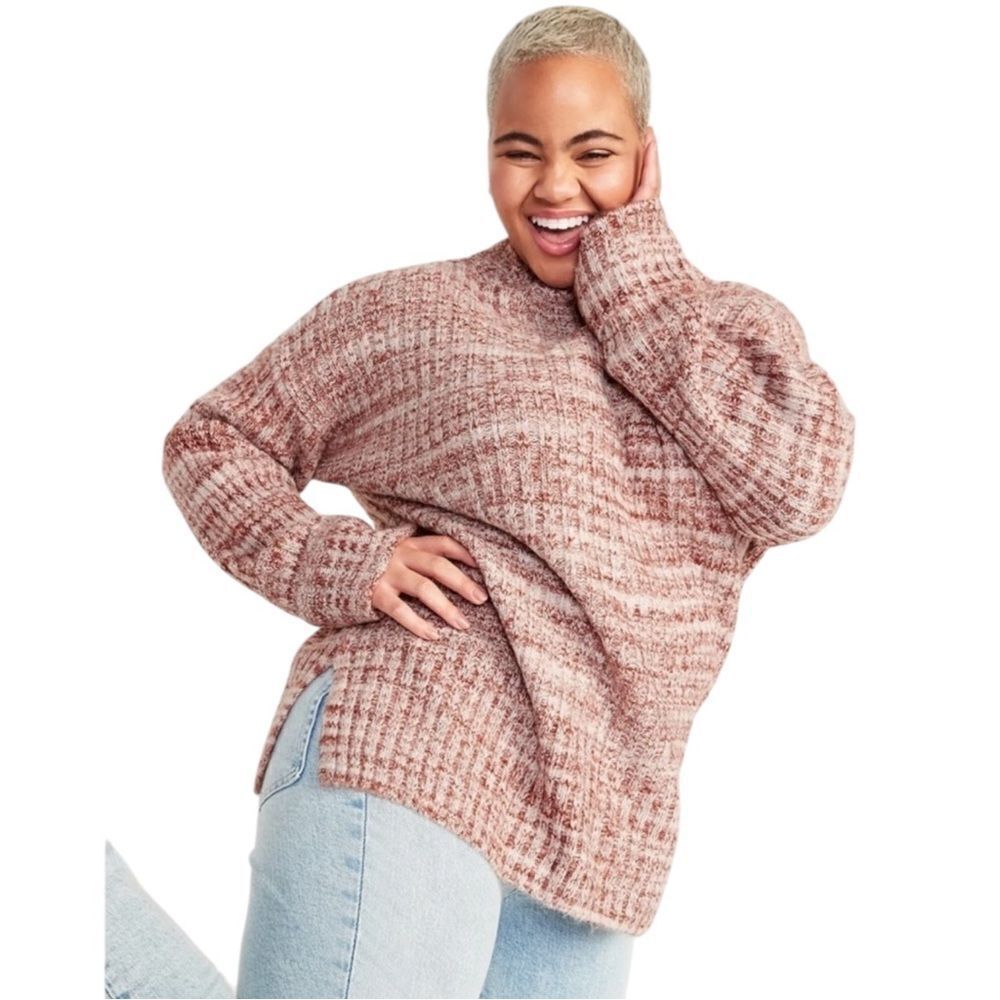 Old Navy Plus Size Cozy Rib Knit Mock Neck Tunic Sweater Marled Red 3X NWOT